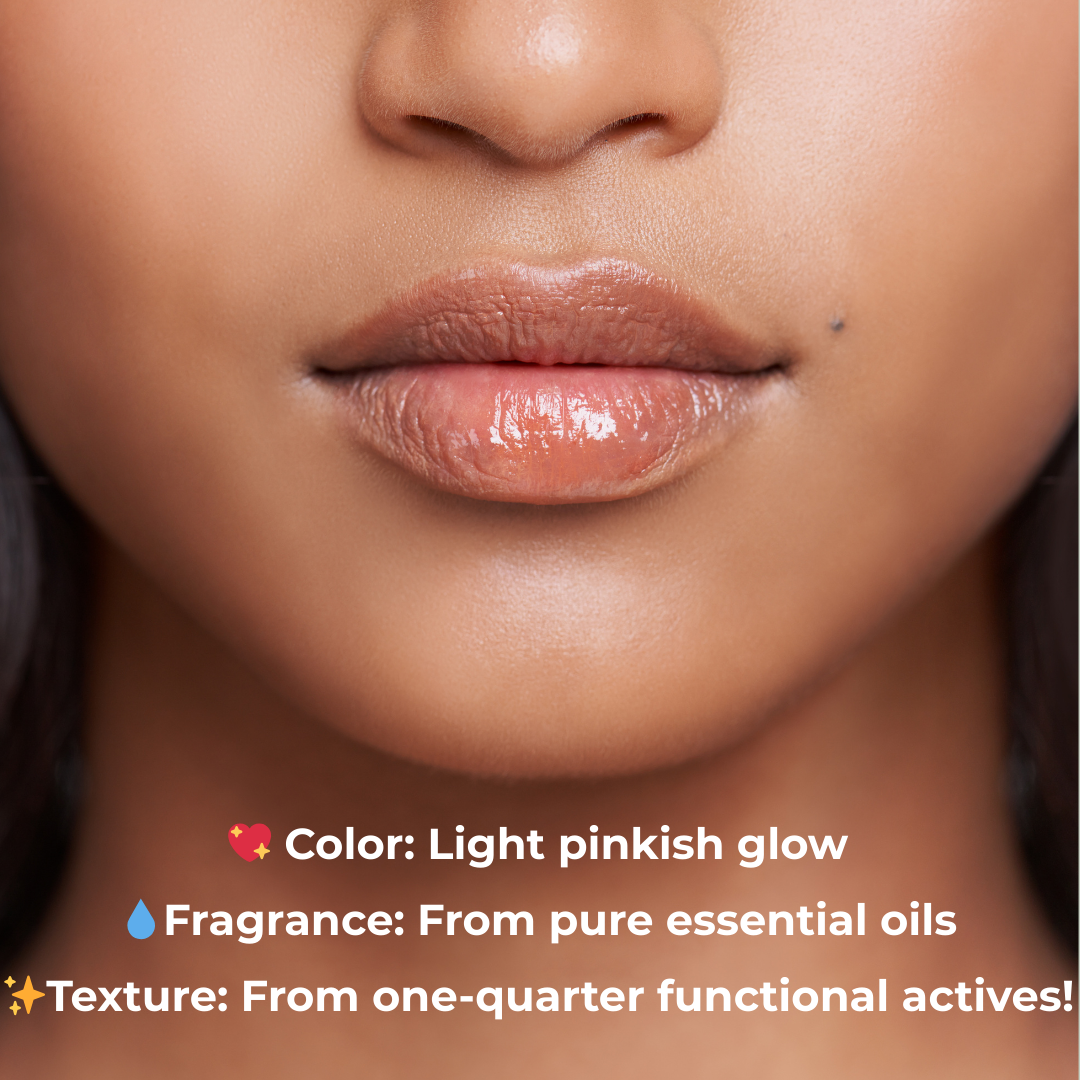 Close-up shot of lips showing the color and nude glow from Efpy micro-dose lip balm