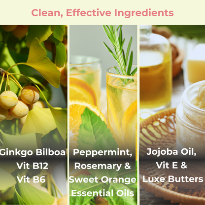 Collage of natural ingredients with text on clean, effective ingredients.